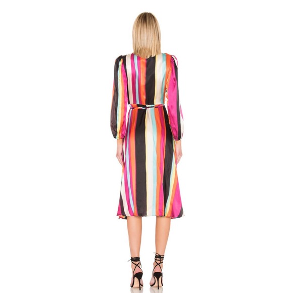 NONchalant The Label Camila Rainbow Stripe Silk True Wrap Midi Dress XS … - Picture 4 of 10